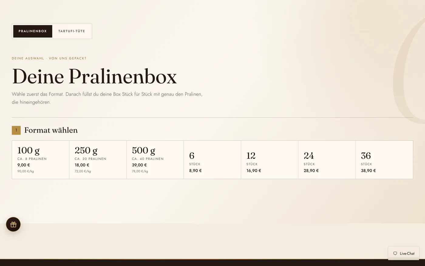 Pralinen-Konfigurator: Kunden stellen ihre Box selbst zusammen